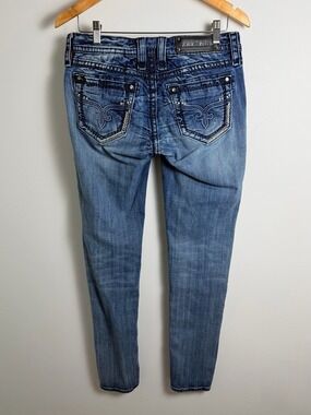 Rock Revival Alanis Skinny Jeans Pamela Wash Braided Trim Rhinestone Size 29